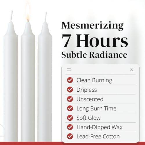 PARNOO 8" White Unscented Tapered Candles, 40 Pcs 7-Hour Long Burn Time, Dripless & No Soot - Hand-Dipped Tall Candles for Weddings, Dinners, Parties, & Special Occasions - Image 2