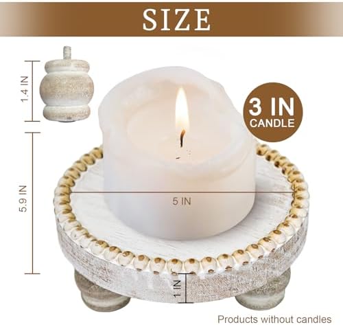 Small Wood Risers for Decor, Round Wooden Display Risers Candle Plates and Trays, Farmhouse Candle Trays Home Decor, Pedestal Stand for Mini Cake, Mug Display Decorative, Table Centerpiece, White - Image 3