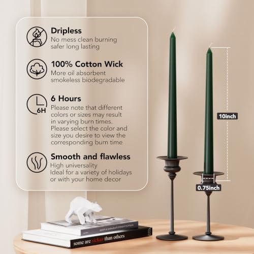 New Burning Formula Unscented Dripless 10-Inch Taper Candles Set of 12 - Olive Green, for Wedding, Dinner - Smokeless, Long Burning - Hand Poured, Colored Tall Candlesticks - Verde Oliva - Image 2