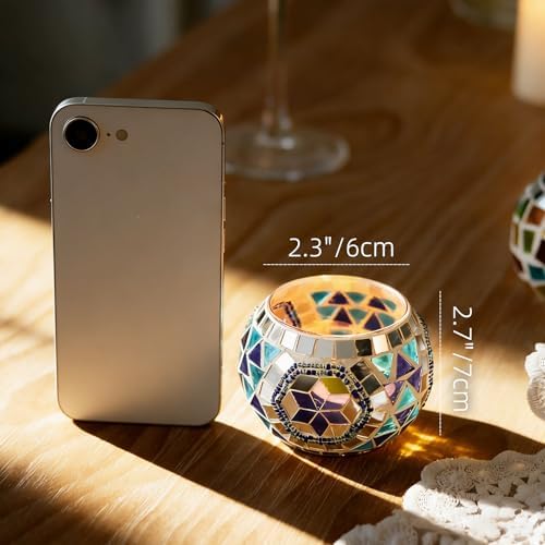 4PCS Mosaic Tealight Candle Holder Set - Blue Mediterranean Glass Votive Candle Holder for Summer Ocean Decor & Diwali Decorationr & Diwali Gift - Image 4