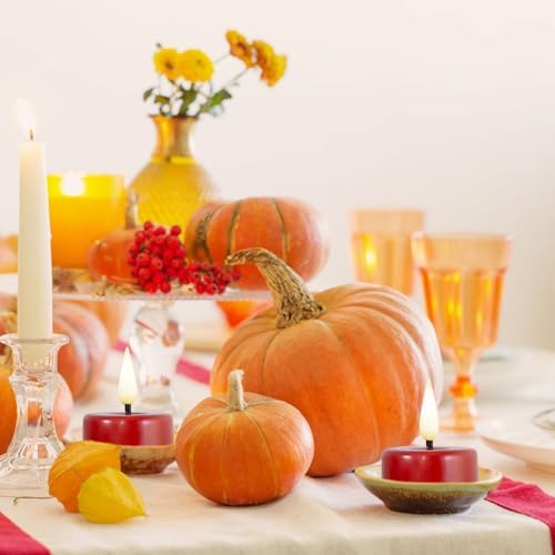 Eywamage Red Flameless Tealights with Remote Batteries, Flickering Real Wax LED Tea Votive Candles Proposal Decor Set of 10 - Image 4