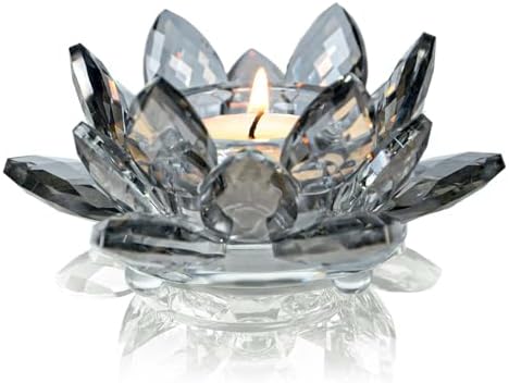 Crystal Lotus Flower Tealight Candle Holders/Glass Tea Light Candlestick Decor Decoration for Christmas Home Wedding Party… (1, Black 1pc) by KOLNLALA