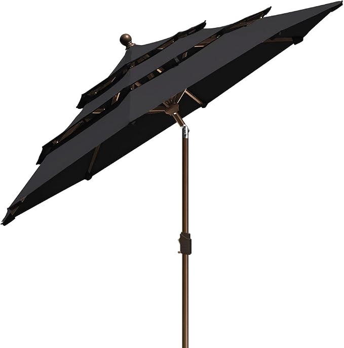 EliteShade USA 10-Year-Non-Fading 9ft 3-Tier Market Patio Umbrella, Commercial Grade Outdoor Table Umbrella with Crank Open, Windproof & UPF 50+ UV Protection, Heavy Duty Ventilation for Garden, Deck, Pool, Backyard, Beach & Bistro, Black