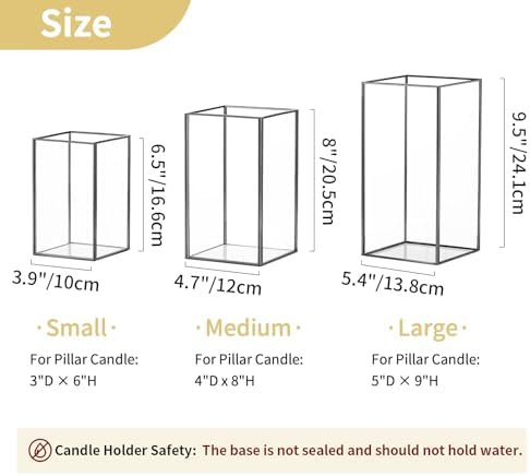 Nuptio Glass Candle Holders Hurricane Holder for Pillar Candles 6 Pcs Black Metal Candle Holders Large Rectangular Candleholder Vase Centerpieces Decoration for Wedding Fireplace 9.5 & 8.1 & 6.5 inch - Image 4
