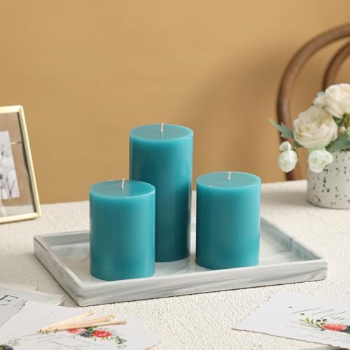 3x6 Inch Turquoise Pillar Candles,Hand-Poured Unscented Blue Pillar Candles - Image 2