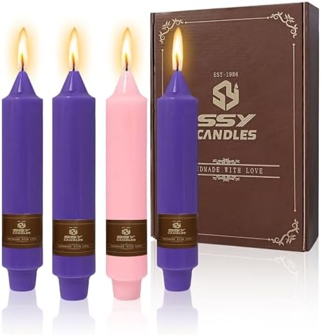 NJAO HOO Purple Advent Short Taper Candle 7 Inch Christmas Candlesticks Unscented Dripless Tapered Candle Set for Home Decor Party Dinner Candles, 4 Pack by NJAOHOO