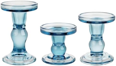 3-Piece Set of Blue Glass Candlestick, Crystal Candlestick Holder Holder and Conical Candle, Christmas Candle Holder Decoration, Family Living Room Wedding Candle Holder (Blue) - Image 6