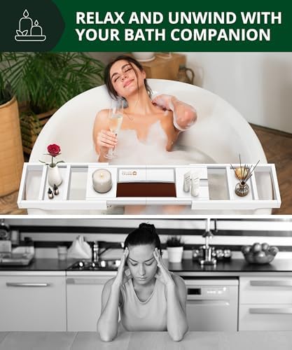 ROYAL CRAFT WOOD Premium Foldable Bathtub Tray Caddy - Wood Bath Tray for Tub, Bamboo Shelf, Expandable Bath Table Trays, Bathtub & Bathroom Accessories for New Home & Mothers, Birthday Gifts for Mom - Image 4
