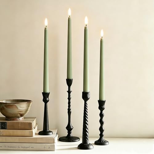 Sage Green Flameless Taper Candles with Remote Timer Set of 4 - Image 5