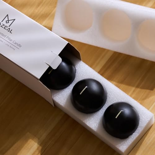 MOZEAL Hand-Poured, 3 Inch Black Round Ball Candles - Elegant Black Round Pillar Candles Set of 3, Dripless, Unscented, Smokeless, Ideal for Halloween Decor. - Image 6