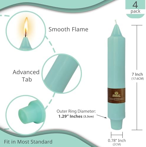 NJAO HOO Mint Green Short Taper Candle 7 Inch Candlesticks Unscented Dripless Tapered Candle Set for Spring Home Decor Wedding Party Dinner Candles, 4 Pack - Image 2