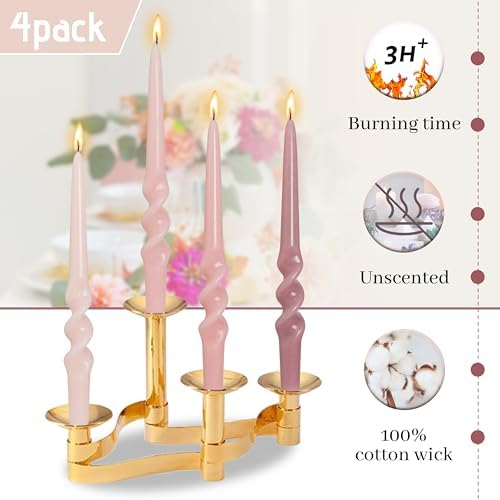 Gradient Pink Smokeless Candles Handmade Twisted Taper Candle 9.5 Inch Unscented Spiral Candlesticks for Dinner Holiday Wedding Home Decor 4 PCS - Image 4