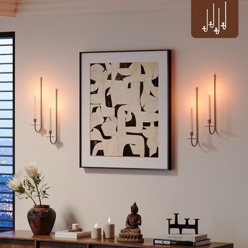 Metal Wall Candle Sconce Holder Set of 4 Wall Mount Candle Holder Pillar Holder Brass Modern Wall Candle Sconces Hanging for Living Room Farmhouse Fireplace Wedding by WOLAOJA