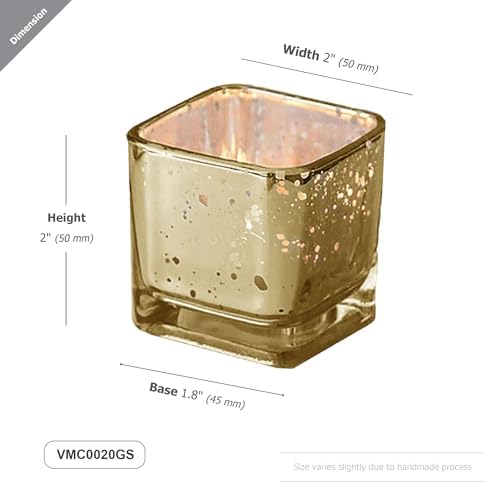 WGV 2 Inch Gold Speckle Square Cube Glass Votive Candle Holder, Small Tiny Mercury Tea Light 2x2”, 1 Pc - Image 2