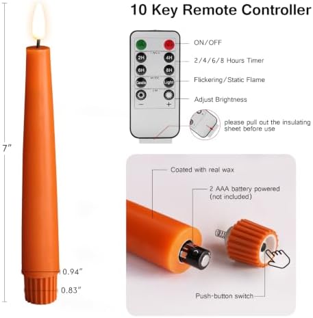 Eywamage Short Burnt Orange Fall LED Taper Candles with Remote Set of 6 - Image 2