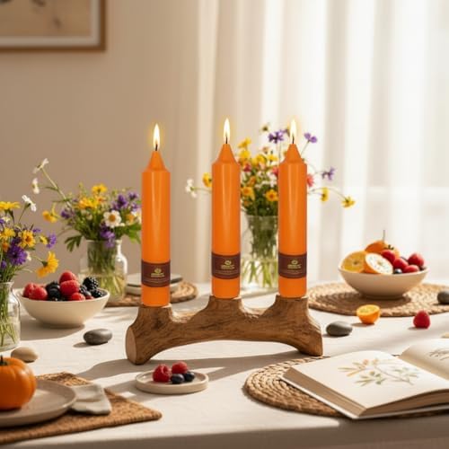 Short Orange Chunky Taper Candles 7 Inch Set of 4 Candlesticks Fat Candles Handmade Clean Burning Unscented Candles for Dinner Country Farmhouse Bedroom Meditation Wedding Home Decor Sanctuary - Image 2