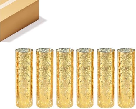 WGVI Hurricane Candle Holder Sleeve, W: 2.5", Ht: 10", Gold Speckled Glass Cylinder Open Both Ends, Chimney Tube Shade, 6 Pieces by WGVInternational-OpusGlassware