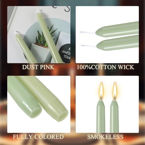 MTLEE 16 Pcs 10 Inch Taper Candle Sticks Smokeless Unscented, Pea Green - Image 4