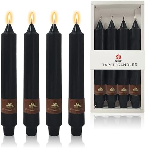 Black Halloween Taper Candles 4 Pack Hand-Poured 9 Inch Unscented Long Tapered Candles for Spooky Decor, Haunted Houses & Gothic Weddings - Clean Burning, Smokeless & Odorless by XINAOBAOLUO