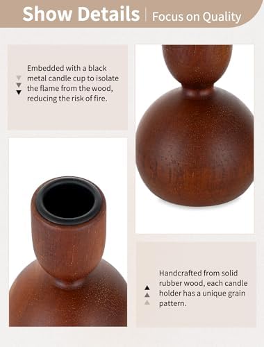 NUPTIO Wooden Taper Candle Holders, Set of 6 Brown Candlesticks - Image 5