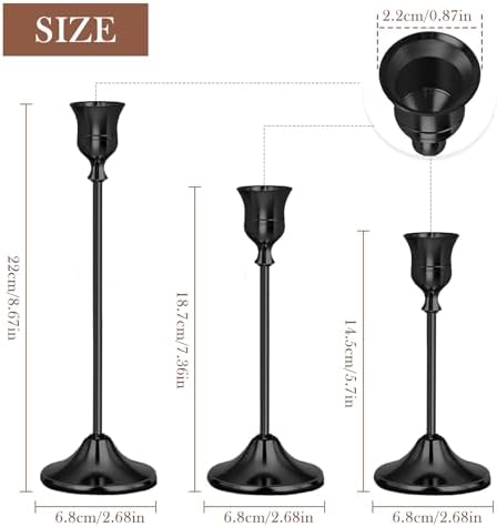 Black Candlestick Holders Set of 3 Weighted Stable Base - Image 4