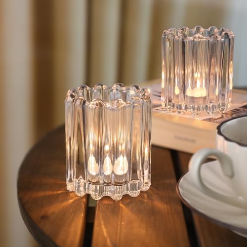 Glass Clear Votive Candle Holder, Ribbed Votive Candle Holders Set of 6 - Image 3