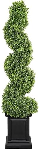 3.5ft Topiary Trees Artificial Outdoor, Artificial Boxwood Plants Outdoor Porch Trees, All-Year Green Fake Plant with Sturdy Pot for Front Porch (Spiral) by COLORSPEC
