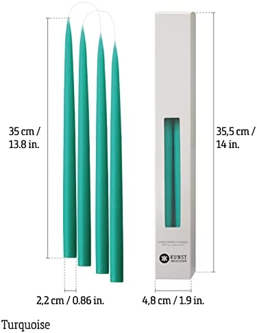 Kunstindustrien® Taper Candles – Set of 4, 13.8" – Made in Denmark, Long Burning Candles 15h, Unscented & Smokeless Candlesticks – Elegant Tall Candles for Weddings, Dinners & Home Decor (Turquoise) - Image 3