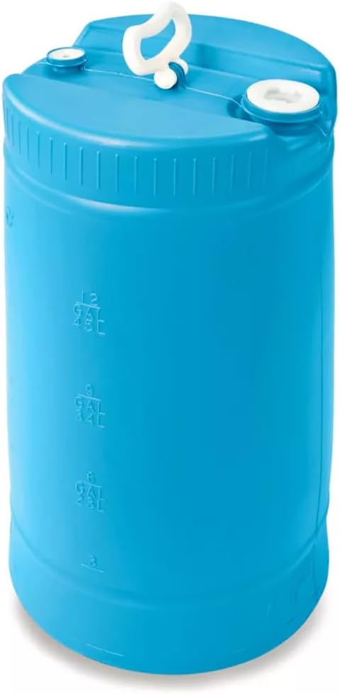 15 Gallon Drum | Tight Head Drum | Water Storage | Chemical Storage | 2" & 3/4" Fittings | Food Grade | BPA Free | HDPE |UN Rated | (Blue, 15 Gallons)