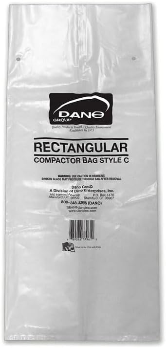 Dano Rectangular Plastic Trash Compactor Bags (50 Pack) | Style C | 11 Gallon Kitchen Compactor Bags & Liners | Compatible with KitchenAid Tilt-Away Baskets with Metal Drawers | Twist Ties Included