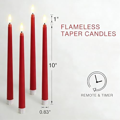 Red Flameless Taper Candles LED Candlesticks with Remote Set of 4 - Image 4