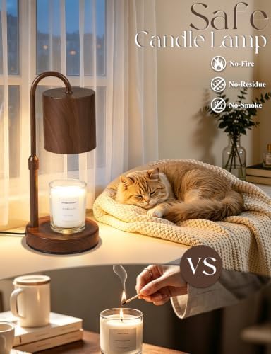 Briever Dimmable Candle Warmer Lamp with Timer, Height Adjustable Electric Candle Wax Warmer, Birthday Gifts for Women Mom, House Warming Gifts New Home Decor, Solid Wood Base, Walnut Wood Grain - Image 5