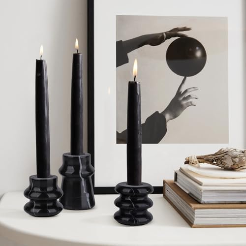 Vixdonos Marble Candle Holder Set of 3 Taper Candle Candlestick Mantle Candle Stand for Home Decor,Wedding,Party and Table Centerpieces(Black) - Image 5