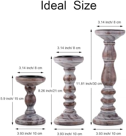 Wood Pillar Candle Holder: Rustic Distressed Brown Candle Stand - Image 6