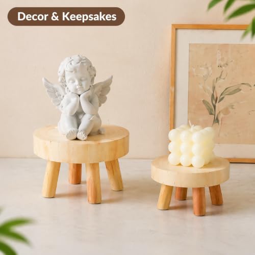 TOPZEA Set of 2 Mini Wooden Stool Display Stand, Short Boho Wood Riser Stools Small Desk Pedestal Stand for Candle, Indoor Plants, Gnome, Counter Decor - Image 5