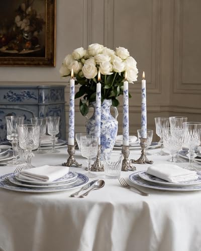 MAITREYA Chinoiserie Taper Candles Blue and White Chinoiserie Decor Candlesticks for Wedding Party Home Table Centerpiece Christmas Halloween Gifts-10Inch,4 Pcs,Lotus - Image 3