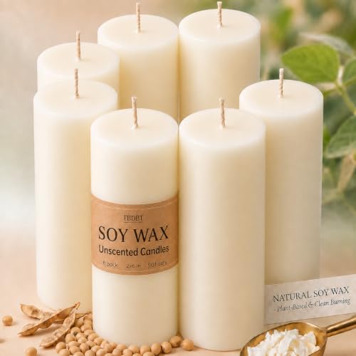 White Unscented Soy Pillar Candles,Non-Toxic 2x6 Inch Candle,50 H,6 Pack by Unknown