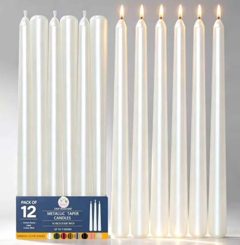 Metallic Pearl White Taper Candles for Wedding Table Centerpieces by Beilisen