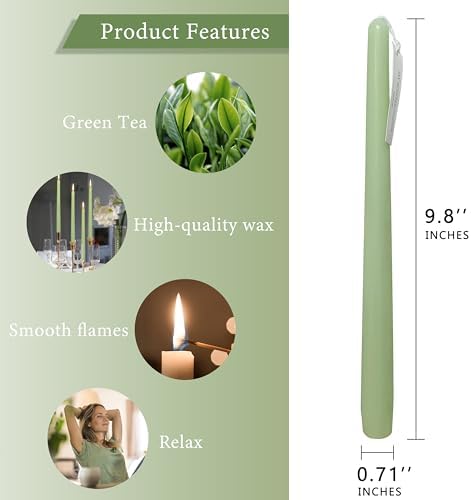 Green Tea Scented Taper Candle 10 Inch Long Gradient Green Handmade Clean Burning 4 Pack Smokeless Tapered Candle for Christmas Wedding Forest Theme Rustic Office Spa Relaxation Home Decor - Image 4