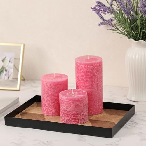 3x6 Inch Pink Pillar Candles Set of 3 - Hand-Poured Unscented Candles, Long Clean Burning, Smokeless Dripless Candle for Dinner Table, Home, Bathroom, Wedding, Valentines Day Decor - Image 4