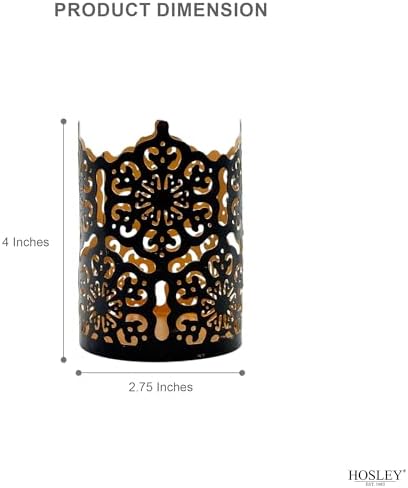 Hosley Set of 3 Black Metal Candle Holders 4 Inch High - Lattice Cut Lanterns for Table Centerpiece, Wedding, Home Decor, Indoor Outdoor - Image 7