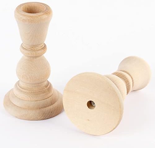 6 Unfinished Natural Wood Candle Sticks – 4" Wooden Taper Holders - Image 5