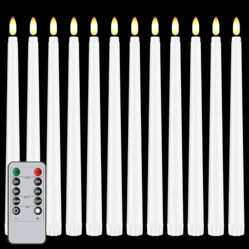 12 Pcs Flickering Flameless LED Taper Candles, White Wedding Decor by Unknown