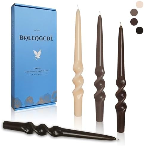 Gradient Brown Smokeless Candles Handmade Twisted Taper Candle 9.5 Inch Long Spiral Candlesticks Dinner Unscented Candles for Holiday Wedding Party Home Decor 4 Pcs by BALEAGCDL