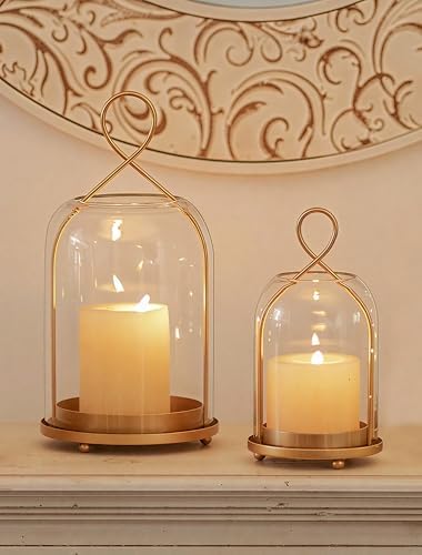 NUPTIO Glass Lanterns Decorative Outdoor, Gold Hurricane Candle Holders by Nuptio