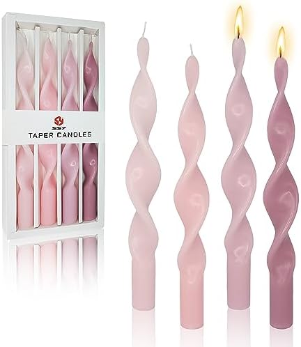 10 Inches Spiral Taper Candles Colorful Twisted Candle Dripless Long Candles, Handmade Candlesticks for Wedding Dinner Decor, Set of 4(Gradient Pink) by FCMSHAMD