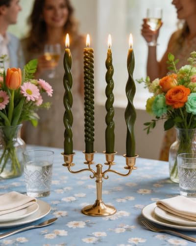Olive Green Taper Candles Spiral Candlesticks Unscented Smokeless Tall Candles for Wedding Holiday Dinner Party Home Decorative candles-10inch,4pcs - Image 5