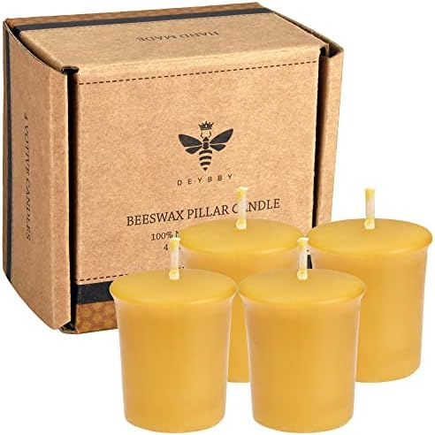 DEYBBY Beeswax Votive Candles 12-Hour Burn Unscented Small Candles 4 Pack by DEYBBY