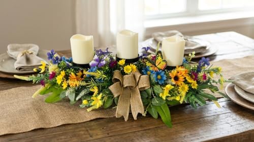 Svndlyn Floral Candle Holder Centerpiece with Butterflies and Wildflowers - Image 6