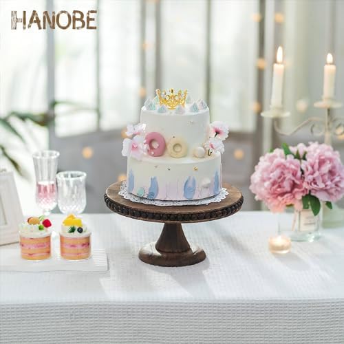 Hanobe Wooden Cake Pedestal Stand 12" Display Riser Plate for Home Decor - Image 2